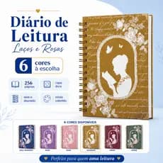 Diário de Leitura Laços e Rosas Luxo - Glitter, Wire-o Dourado e Miolo Colorido 256 Págs