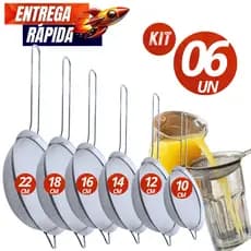 Kit 06/03  Peneira Peneiras Coador Manual Em Aço Inox 6 Tamanhos 10cm 12cm 14cm 16cm 18cm 22cm  Inox Resistente Durável