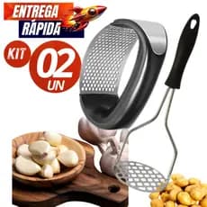 Kit 02/01 unidades - Amassador Espremedor de Batatas Legumes Amassador de Alho Qualidade Garantida no preparo Inox