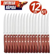 Jogo Conjunto Talher 12/06 Facas inox com Cabo de Madeira Faqueiro Linha Premium Casa Culinária