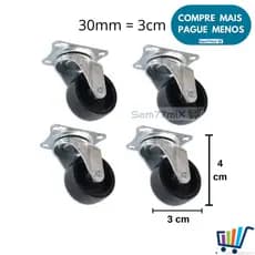 Rodinha Rodas Rodizio Giratório Kit 4 Un Reforçado 30mm Para Moveis