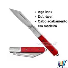 Canivete Faca Camping Cabo De Madeira Em Aço Inox Dobrável Para Caça Pesca Trilha