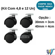 Kit Rodas Rodinhas Rodizio Giratório Plástico 30 ou 40mm Para Moveis, Rack Vasos Multiuso Anti Ruído Risco