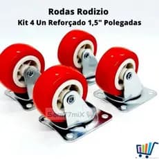 Rodas Rodizio Giratório Kit 4 Unidades Reforçado 1,5 Polegadas Poliuretano Anti Risco Para Moveis