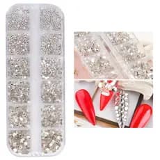 Estojo Kit Strass Prata 12 Grades Para Decoração Unha Maquiagem Nail Art