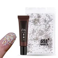 Pacote Kit Strass 1440 Pedrinhas Para Decoração Unha + Cola Solida Em Gel UV/LED 20g
