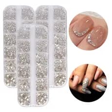 Kit 3 Estojo Strass Transparente E Colorido Furta Cor Com Fundo Decoração Unhas Nail Art Maquiagem