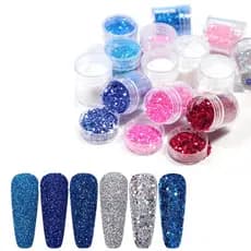 Kit Com 12 Potinhos Glitter Flocado Decoração Brilho Para Unha Encapsulada