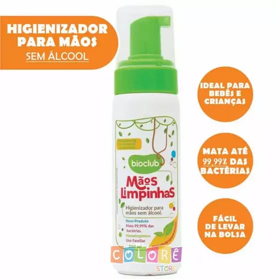 Higienizador Mãos Limpinhas Bebê Criança Espuma Sem Álcool Elimina Germes e Bactérias Não Resseca