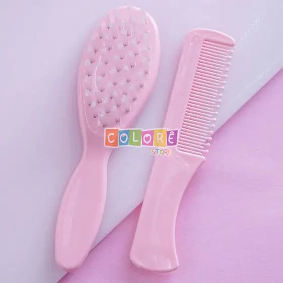 Kit Escova Macia e Pente Com Ponta Arredondada Cabelo Para Bebê Recém Nascido Macio Cuidados Higiene