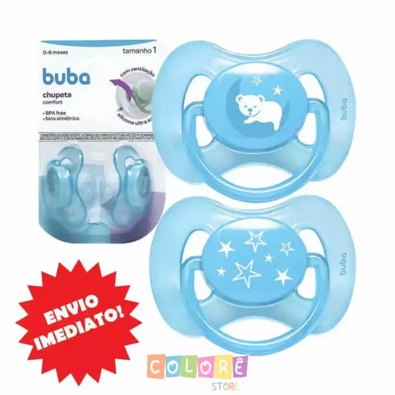 Kit 2 Chupetas Silicone Comfort Ultra Soft BPA FREE Tamanho 1 E 2 RN Meses Bebê Menino Buba