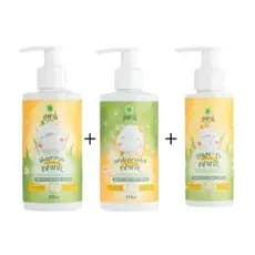 Kit Shampoo + Condicionador + Leave in Infantil Natural Extrato Aloe Vera Camomila Óleos Essenciais