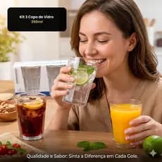 Kit Copos de Vidro 350ml com 3 Peças Práticos e Elegantes