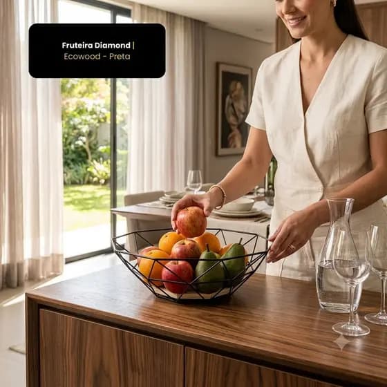 Fruteira Cesta Aramada Modelo Com Acabamento Diamond - Preta Utensilio De Cozinha EleganteFashion