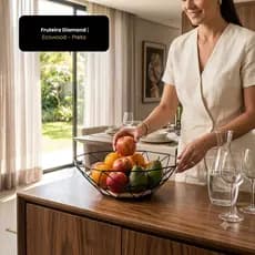 Fruteira Cesta Aramada Modelo Com Acabamento Diamond - Preta Utensilio De Cozinha EleganteFashion