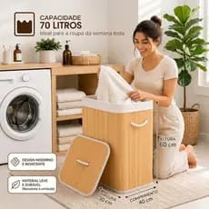 Cesto Organizador de Bambu Natural 70L com Tampa e Alças | Elegância e Organização para sua Casa