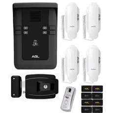 KIT PORTEIRO COLETIVO AGL S500 4 PONTOS BLUETOOTH + 4 MONOFONES + 8 TAG + FECHADURA + BOTOEIRA INOX