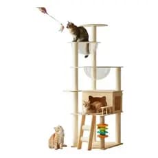 Árvore Para Gatos De Madeira Com Cápsula Transparente