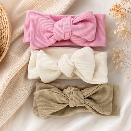Kit 3 Faixa Turbante Bebê Ajustável Algodão Laço Maternidade Baby Tiara Infantil Recém-Nascido