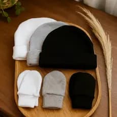 Kit 3 Touca de Bebê RN 3 Toucas + 3 Pares Luva RecémNascido Maternidade Enxoval Baby Algodão Premium