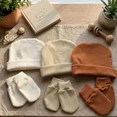 Touca de bebê RN, kit com 3 toucas e 3 pares de luvas, maternidade enxoval baby, Algodão Premium