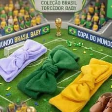Kit 3 Faixa COPA DO BRASIL Turbante Bebê Ajustável Laço Maternidade Baby Tiara Infantil RecémNascido