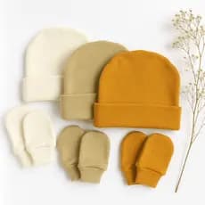 Touca de Bebê RN Kit com 3 toucas e 3 pares de luvas, maternidade enxoval baby, Algodão Premium