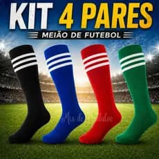 Kit 1 Par ou 4 Pares Meião de Futebol Cano Alto Listras Meia Jogador Adulto Esporte Treino