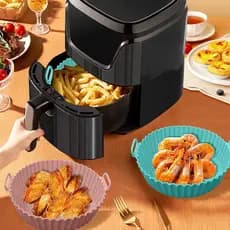 Forma de Silicone Air Fryer Redonda Cesto Silicone Air Fryer Reutilizável Forma Fácil Limpeza