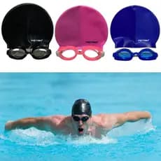 Kit Natação Com Óculos e Touca Piscina Praia Adolescente e Adulto