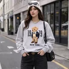 Moletom Gola Careca Estampado Urso 1979 Unissex Algodão Flanelado Confortável Streetwear