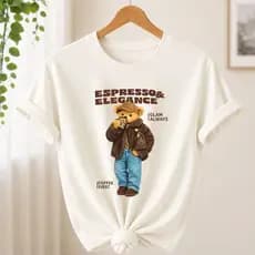 Camiseta Feminina Tendência Estampa Urso Cafe  Exclusiva