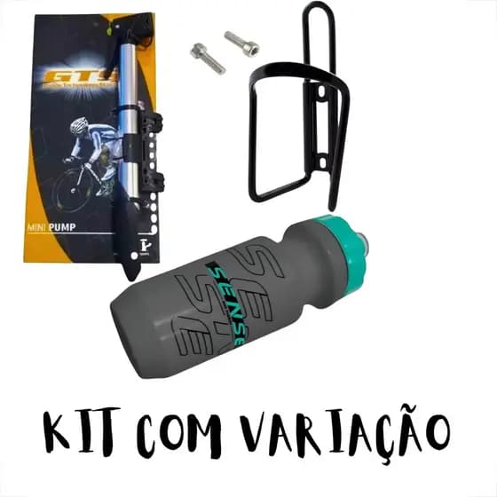 Kit Suporte Alumínio Caramanhola Garrafa 500ml Preta Bike Bicicleta Bomba de Encher Pneu Bicicleta