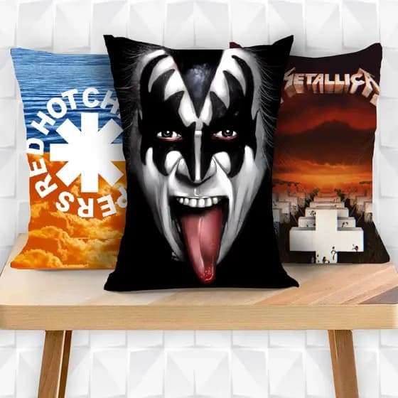 Almofada Personalizada Bandas de Rock presente colecionador enfeite Iron maden acdc megadeth beatles guns roses kiss