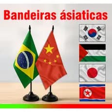 Kit 2 Bandeiras mesa - países Asia China Japão Coreia do Sul Norte Palestina libano Enfeite decoração escritorio Estante