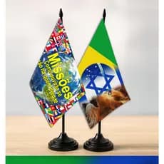 Kit Bandeira de Mesa enfeite decorativo igreja evangelica grupo missões Brasil Israel Leão de Judá presente crente