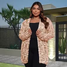 Kimono Casaco Feminino Plus Size Tricô Mesclado Manga Longa Elegante  40 ao 52  Lupinacci Tricot