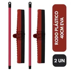 2 Rodos De Limpeza Plástico Injetado Médio 40Cm Eva Duplo Puxa Seca Banheiro Multiuso Com Cabo