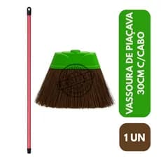 1 Vassoura de Piaçava Natural 30cm Base Plástica Reforçada com Cabo Limpeza Pesada para Casa Quintal