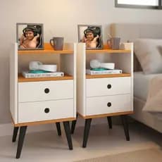 Mesa De Cabeceira Retrô Criado 2 Gavetas Pés Palito Quarto Decoração Organizador Kit ou Unitário