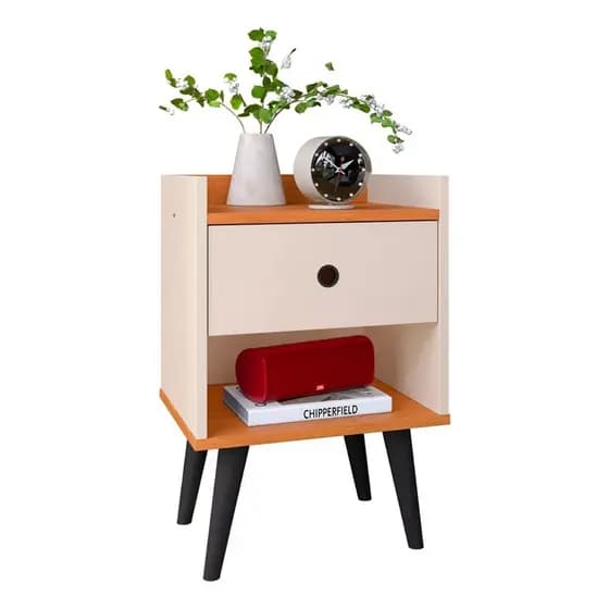 Mesa de Cabeceira Decore com Pés Preto 1 Gaveta Organizadora Pés Palito Estilo Retrô