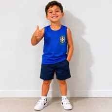 Conjunto infantil copa mundo menino verão bermuda e camisa ou regata estampada Brasil tamanhos 1 ao 8