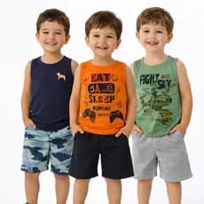 kit volta as aulas com 3 conjuntos masculino infantil regata e bermuda menino Tamanho 1 2 3 4 6 8 10