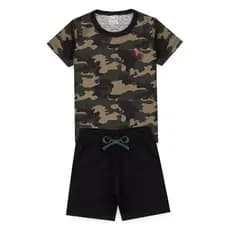 Conjunto Infantil Camuflado menino masculino verão camisa e bermuda preta tamanho 1 2 3 4 6 8