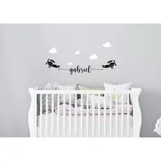Adesivo de parede para decoração nome com avião