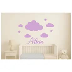 Adesivo de Parede Infantil Nuvens e Estrelas + Nome Personalizado | Várias Cores