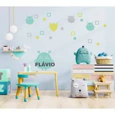 Adesivo de Parede Monstrinhos Infantil com Nome Personalizado