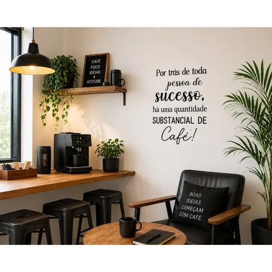 Adesivo de Parede Frase Café – Decoração para Escritório, Café e Cantinho do Café