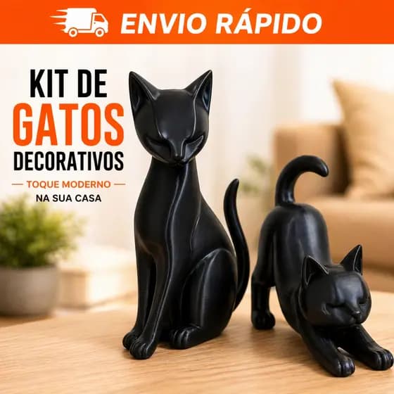 Kit Gatos Decorativos 2 Peças | Enfeite Minimalista Moderno | Decoração Sala Quarto Estante Presente