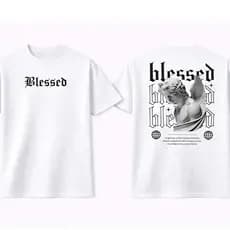 Camisa Camiseta Blessed Gótica Estampa Branca e Cinza 100% Algodão Unissex Confortável Premium Ideal Para Academia